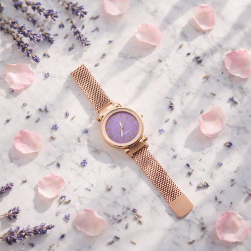 Elegant Rose Gold Mesh Strap Analog Wrist Watch For Women (1 Pc)