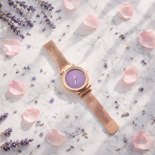 Elegant Rose Gold Mesh Strap Analog Wrist Watch For Women (1 Pc)